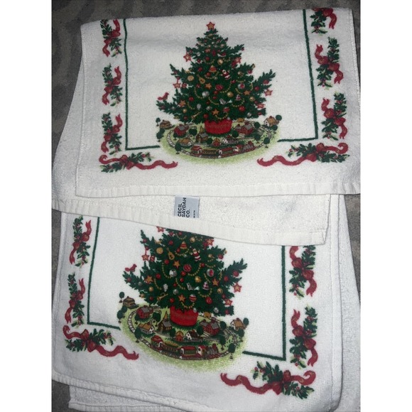 Vtg Christmas Kitchen Dish Towels Christmas Tree & Toys Cecil Saydah Lot of 2 - Picture 4 of 6